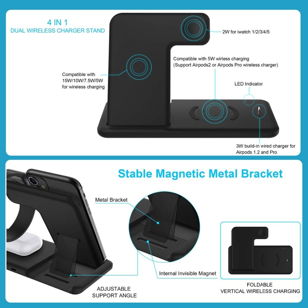 Foldable Fast Wireless Charger Stand For Phone and Watch Foldable Fast Wireless Charger Stand For Phone and Watch